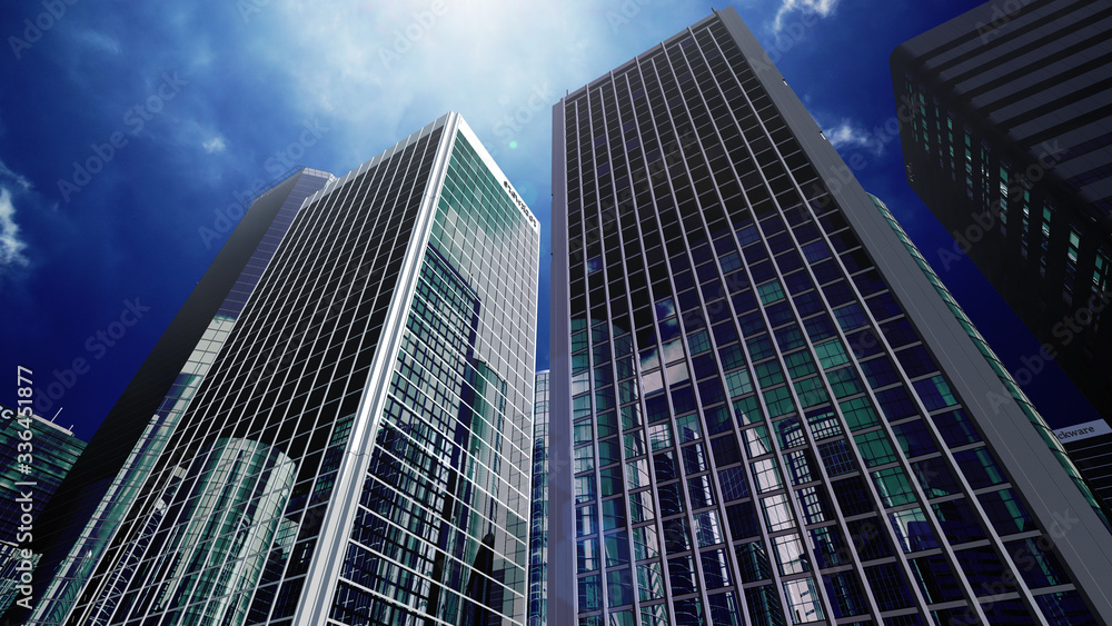 Modern Skyscraper Buildings office City Day Sky 3D illustration images