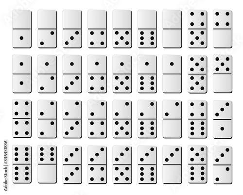Dominoes or domino tiles white vector isolated realistic mockups with black spots number for game on white background
