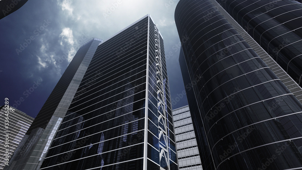 Fototapeta premium Modern Skyscraper Buildings office City Day Sky 3D illustration images