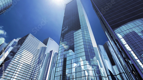 Wallpaper Mural Modern Skyscraper Buildings office City Day Sky 3D illustration images Torontodigital.ca