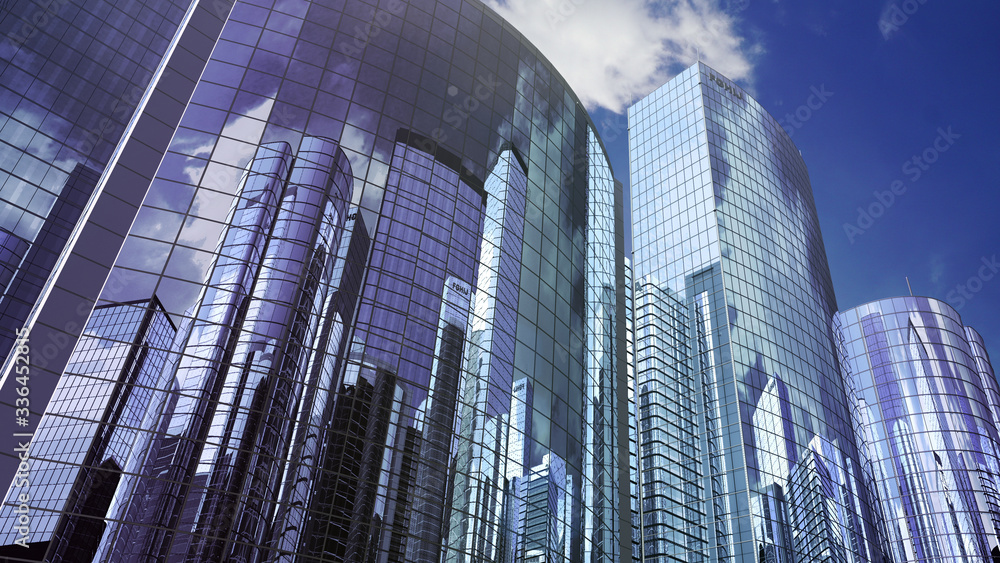 Obraz premium Modern Skyscraper Buildings office City Day Sky 3D illustration images