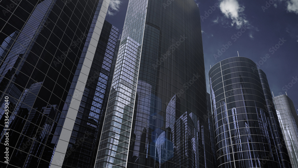 Modern Skyscraper Buildings office City Day Sky 3D illustration images