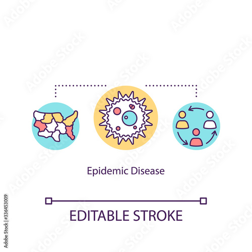 Epidemic diseases concept icon. Fast spreading infection. Pandemic, viral illness transmission idea thin line illustration. Vector isolated outline RGB color drawing. Editable stroke