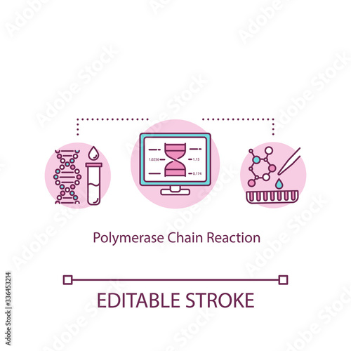 Polymerase chain reaction concept icon. Scientific laboratory analysis. Molecular biology test idea thin line illustration. Vector isolated outline RGB color drawing. Editable stroke