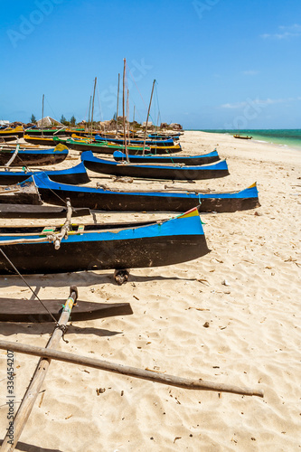 Malagasy outrigger canoes beached