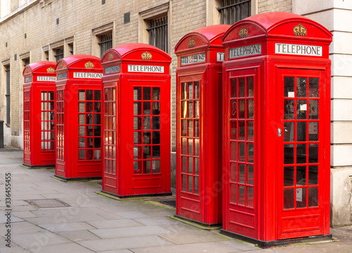 Row of red telephone boxes  London   UK