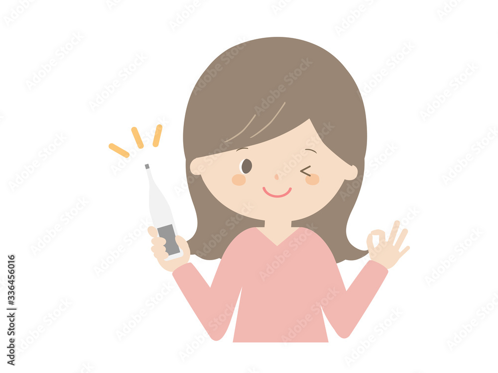 A woman posing OK with a thermometer A woman posing OK with a thermometer