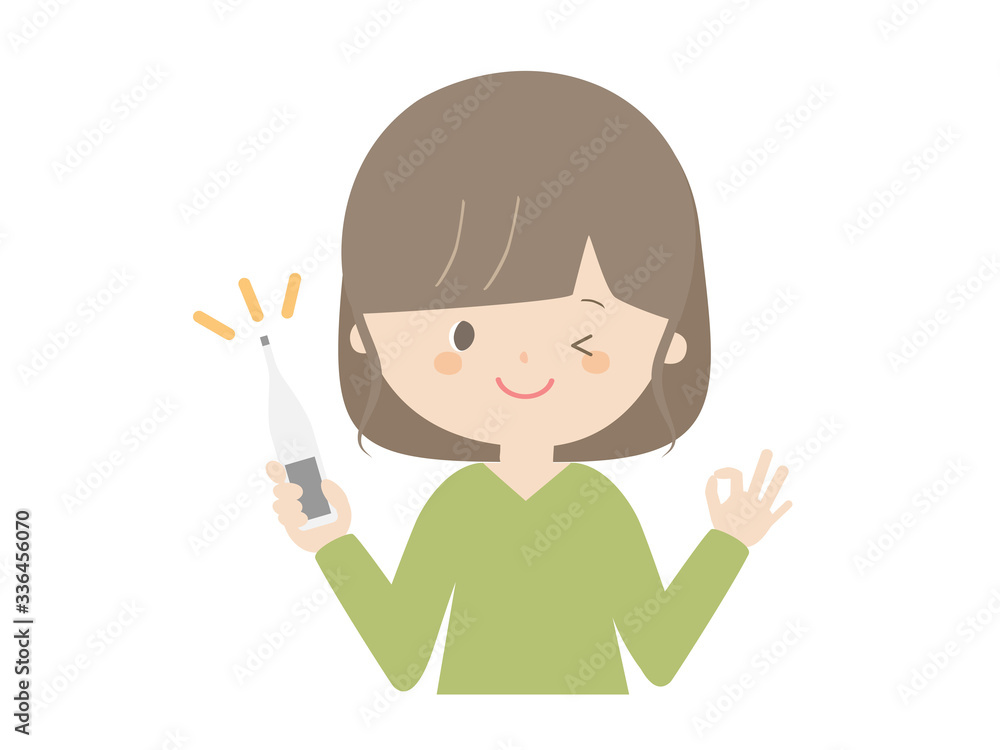 A woman posing OK with a thermometer