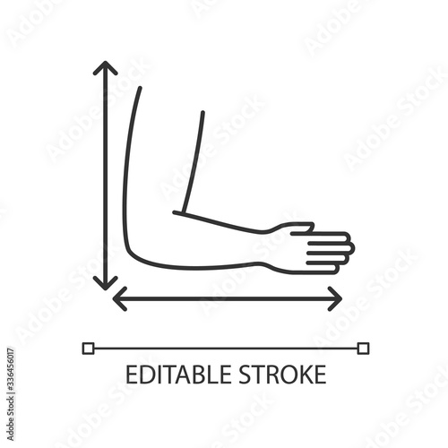 Arm length pixel perfect linear icon. Thin line customizable illustration. Bespoke clothing making contour symbol. Sleeve size specification. Vector isolated outline drawing. Editable stroke