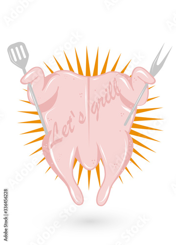 frisches Brathähnchen mit Grillbesteck