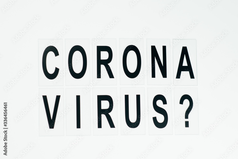 big black question corona virus on white background