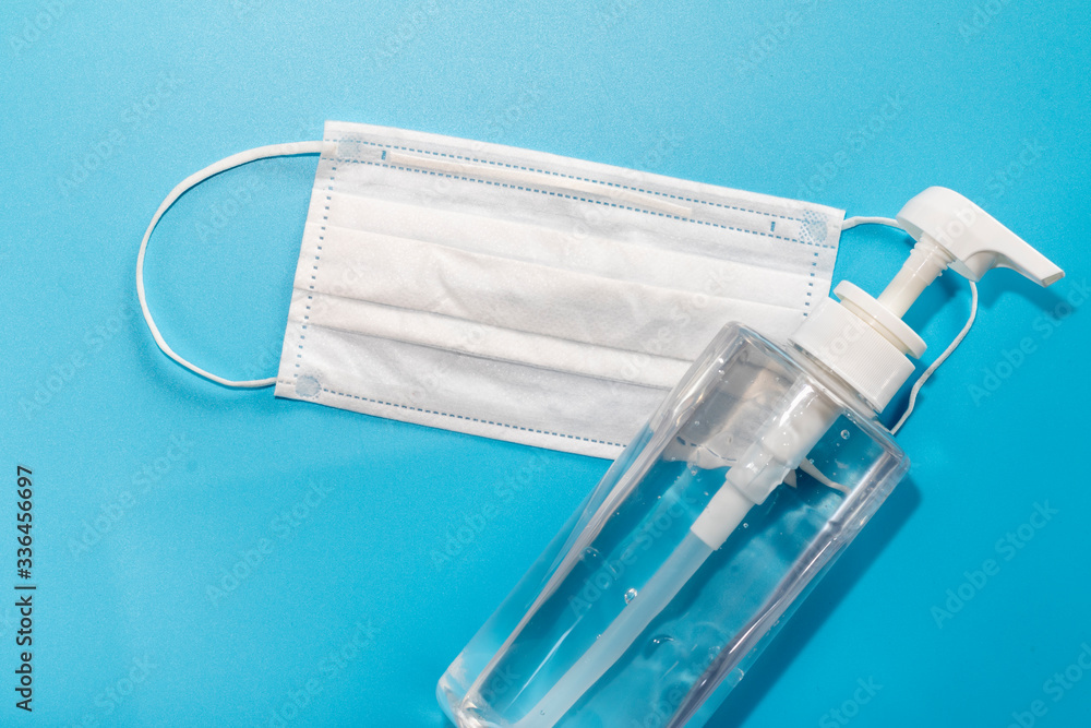 Coronavirus protection mask and hand sanitizer for virus protection, corona hand hygiene Coronavirus protection mask and hand sanitizer for virus protection, corona hand hygiene