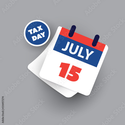 Tax Day Reminder Concept - Calendar Design Template - USA Tax Deadline, New Extended Date for IRS Federal Income Tax Returns: 15 July 2020