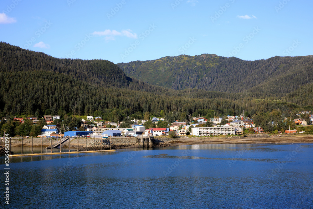 Juneau, Alaska / USA - August 08, 2019: View from ship cruise deck near Juneau, Juneau, Alaska, USA