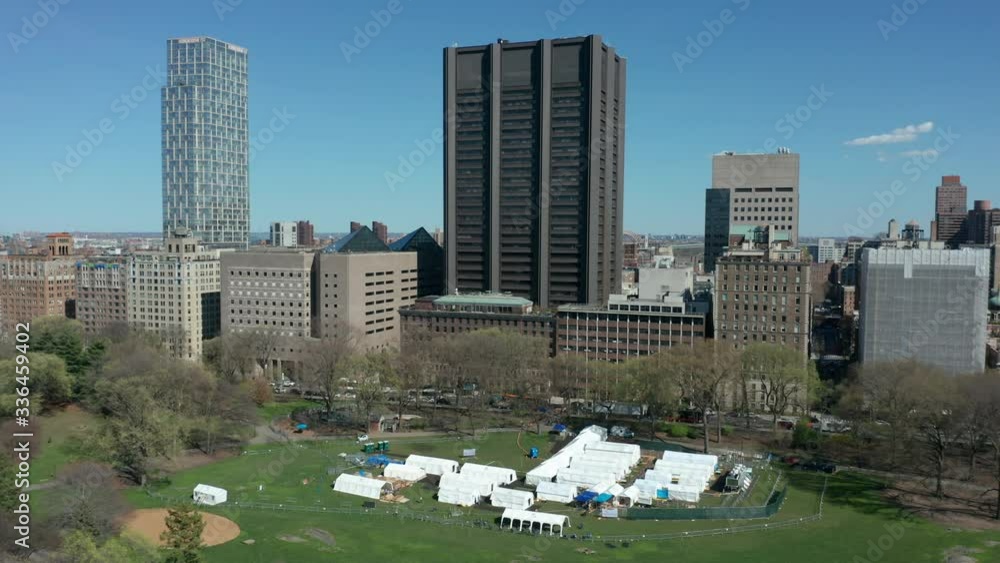 flying counter clockwise around tent Hospital in New York Central Park