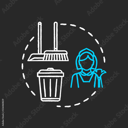 Throw away trash chalk RGB color concept icon. Housework and cleanliness. Cleaning house. Put garbage in bin. Housekeeping work idea. Vector isolated chalkboard illustration on black background