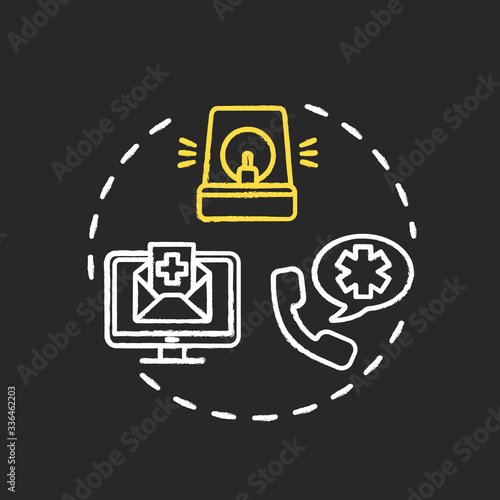 Alert health department chalk RGB color concept icon. Warn hospital. Health care precaution. Call emergency center. Quarantine idea. Vector isolated chalkboard illustration on black background