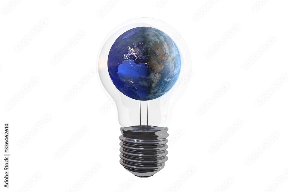3d illustration: A planet in a light bulb. The earth is in the night, the cities glow with electric light. Environmental concept.
3d illustration: A planet in a light bulb. The earth is in the night, the cities glow with electric light. Environmental concept.