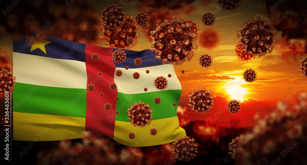 COVID-19 Coronavirus 2019-nCov virus outbreak lockdown concept concept with flag of Central African Republic. 3D illustration.