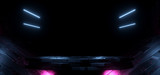 Sci Fi Alien Stage Podium Futuristic Showcase Showroom Platform Tunnel Corridor Garage Motherboard Chip Schematic Texture Realistic Glowing Blue Purple Vibrant Dark Background 3D Rendering