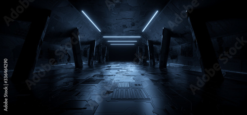 Fényképezés Schematic Texture Realistic Sci Fi modern Elegant Blue Glow Futuristic Corridor