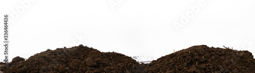 black earth on white background. natural soil texture. Pile heap of soil humus isolated on white background