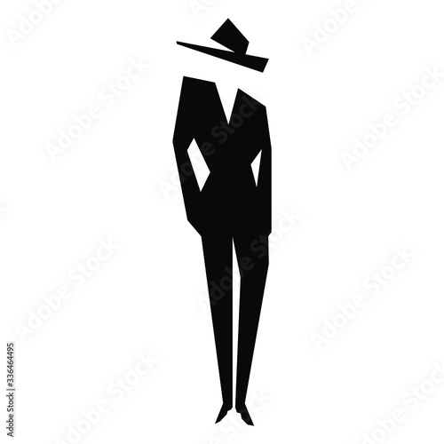 Business woman detective in hat logo sign. Hand drawn. Modern design. Fashion print for clothes, cards, picture banner for websites. Vector illustration