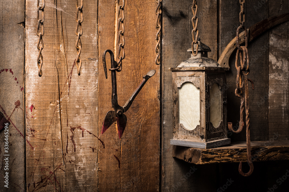 Torture scissors on wood background Torture scissors on wood background