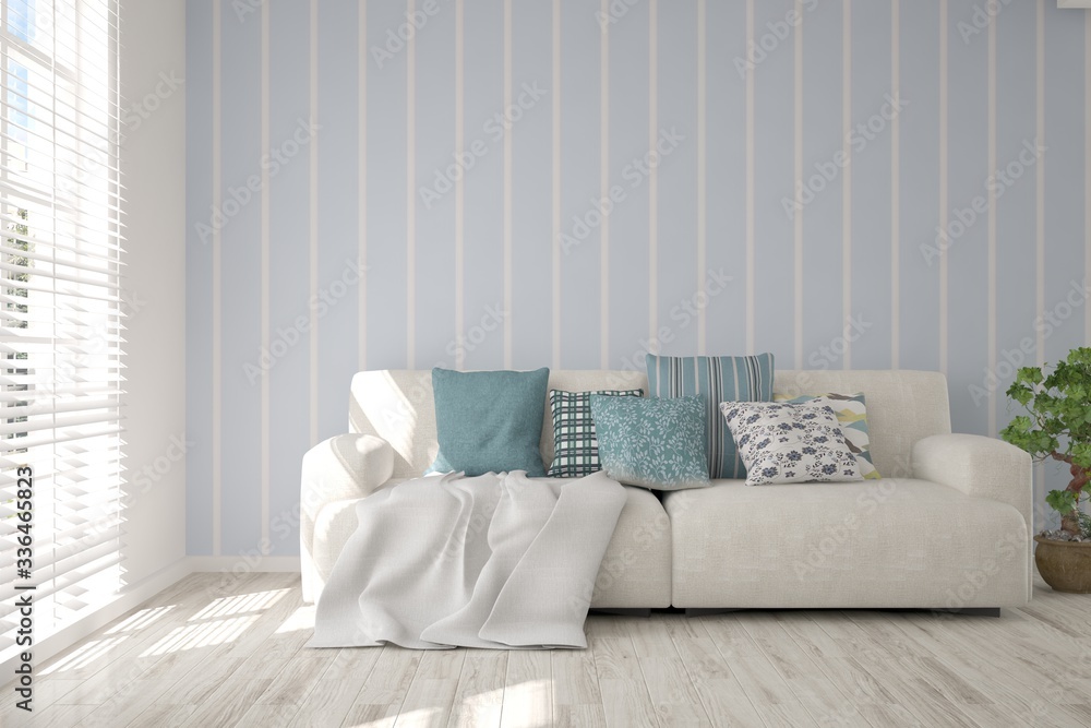 White living room with sofa. Scandinavian interior design. 3D illustration White living room with sofa. Scandinavian interior design. 3D illustration
