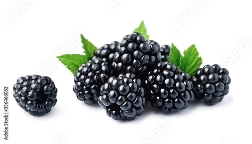 Blackberry fruits with leafs.