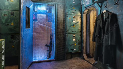 Soviet bunker interior, military background photo
