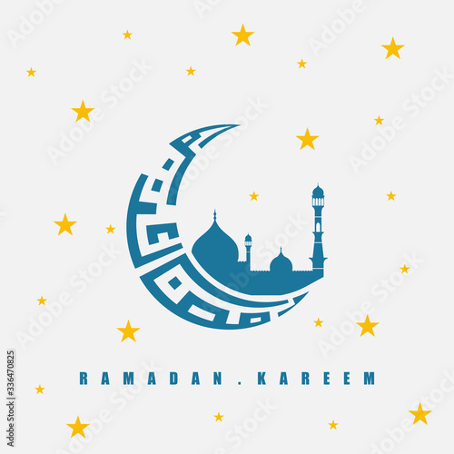 Moon Typography for Ramadan Kareem with mosque silhouette design