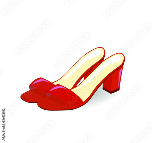 Red sandals with open back, vector