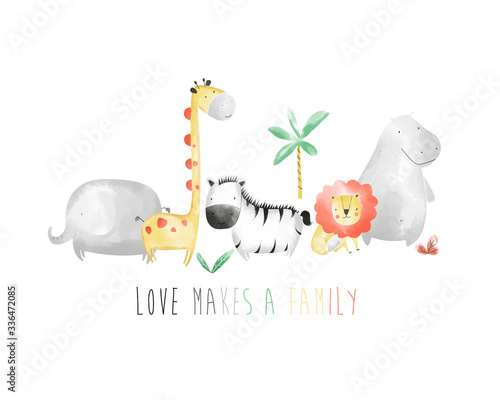 Sweet animals family drawing vector  illustration.