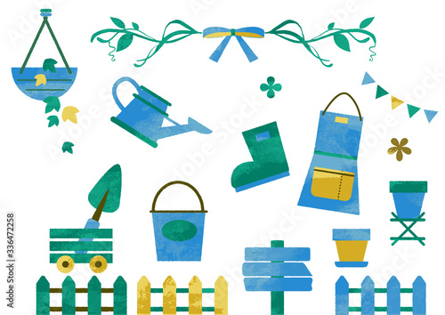 blue gardening icon set