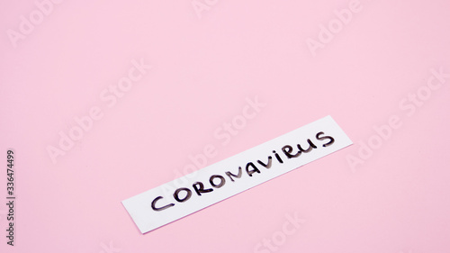 Nameplate coronavirus plate on a pink background