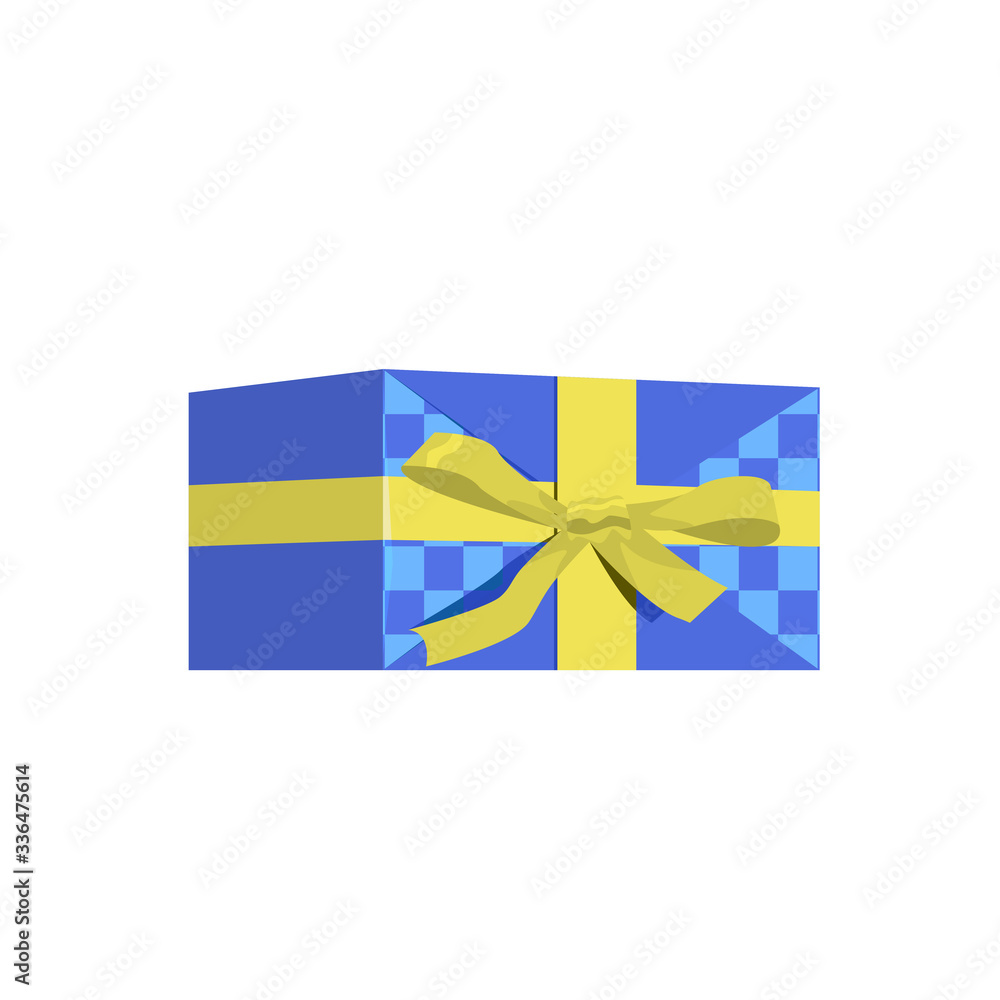 Blue gift with yellow ribbon illustration. Present, package, bow. Festive concept. illustration can be used for topics like Christmas, New Year, festivals Blue gift with yellow ribbon illustration. Present, package, bow. Festive concept. illustration can be used for topics like Christmas, New Year, festivals