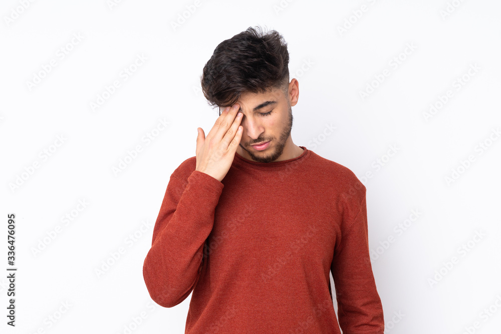 Arabian handsome man over isolated background with headache Arabian handsome man over isolated background with headache