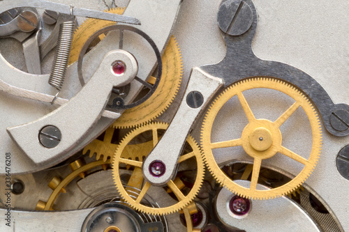 Old stopwatch mechanism closeup