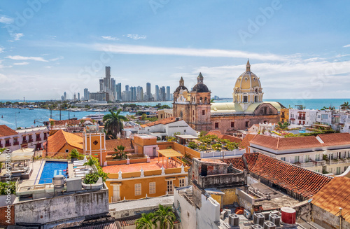 View of the St. Peter Claver church and the old town in Cartagena, Colombia photo