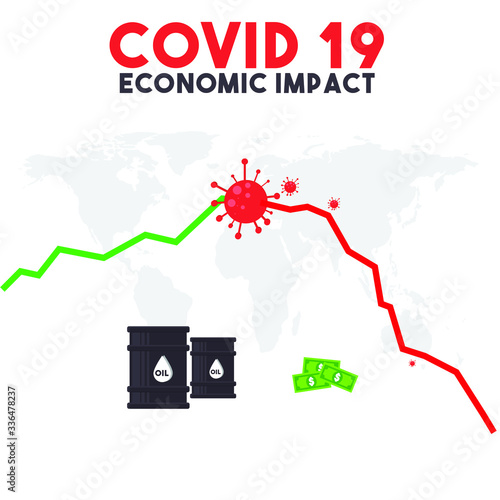Coronavirus or Covid19 Pandemic Crisis Impact on economic. Downtrend Index Graph lead to recession 