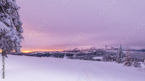 Winter sunrise in the mountains