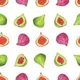 Botanical seamless pattern with figs. Watercolor illustration.