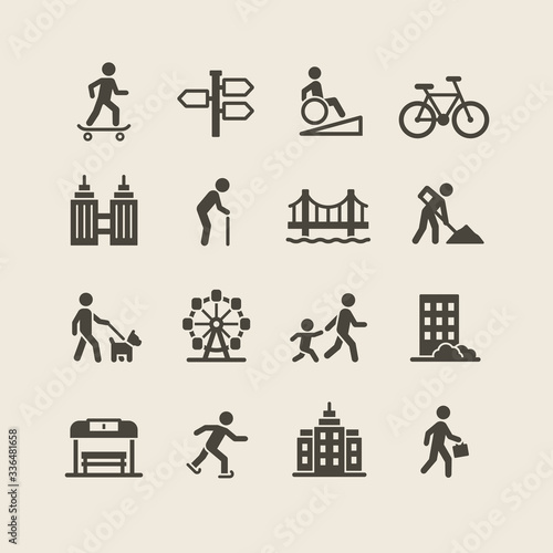city and people icons set