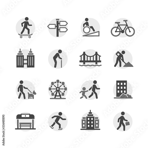 city and people icons set