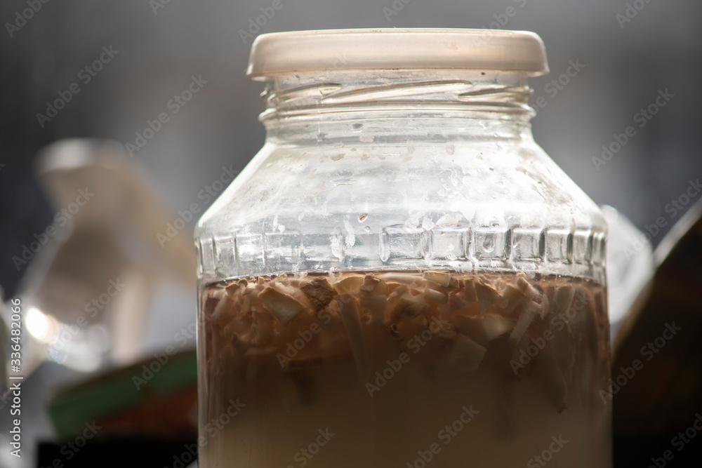 Home made ginger bug in the jar. Ginger bugs are fermented foods, they're naturally rich in