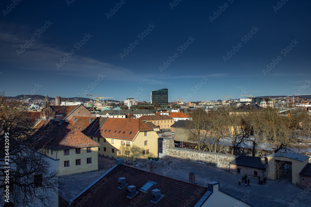 Oslo, Norway in early spring with clear skies and buildings