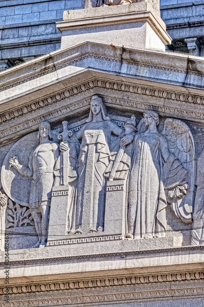NEW YORK, USA - OCTOBER 2, 2018: New York County Supreme Court building decoration detail at Foley Square.