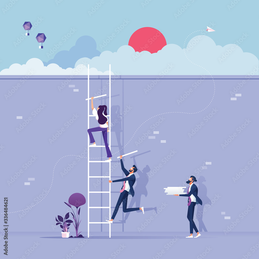 Business team builds a stairs to success- Teamwork concept Business team builds a stairs to success- Teamwork concept