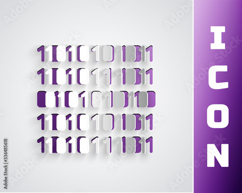 Paper cut Binary code icon isolated on grey background. Paper art style. Vector Illustration